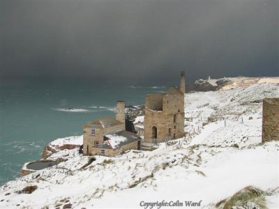 Snow at Levant Mine in West Cornwall