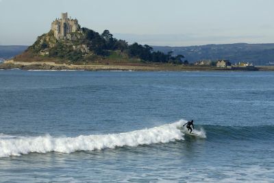 Surfing in front of St Michael's Mount