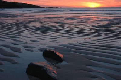 Rocks on Beach at Porthmeor - Sunset