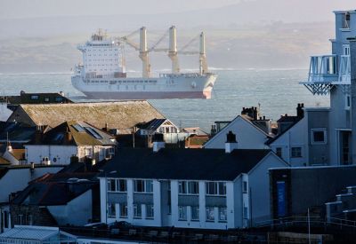 Huge container ship off St Ives